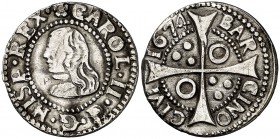 1674. Carlos II. Barcelona. 1 croat. (Cal. 662) (Cru.C.G. 4904). 2,83 g. Punto después de REX. MBC-/MBC.