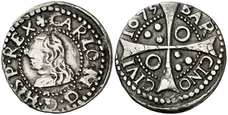 1675. Carlos II. Barcelona. 1 croat. (Cal. 660) (Badia falta) (Cru.C.G. 4904g va...