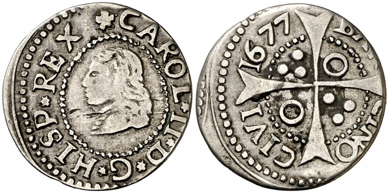 1677. Carlos II. Barcelona. 1 croat. (Cal. 664) (Cru.C.G. 4904j). 2,31 g. Ex Áur...
