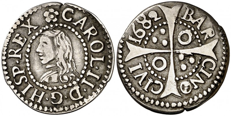 1682. Carlos II. Barcelona. 1 croat. (Cal. 665) (Cru.C.G. 4904k). 2,37 g. Mínimo...