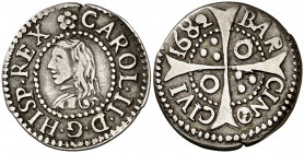 1682. Carlos II. Barcelona. 1 croat. (Cal. 665) (Cru.C.G. 4904k). 2,37 g. Mínimo defecto en borde. MBC+.