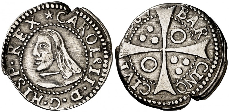 1687. Carlos II. Barcelona. 1 croat. (Cal. 668) (Cru.C.G. 4905). 2,44 g. Grieta ...