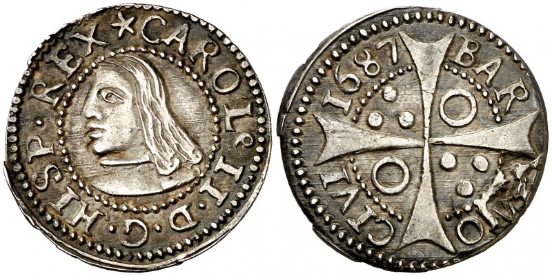 1687. Carlos II. Barcelona. 1 croat. (Cal. 668) (Cru.C.G. 4905). 2,67 g. Pequeño...
