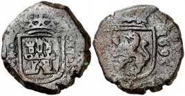 1695. Carlos II. Coruña. 2 maravedís. (Cal. 871, error fecha) (J.S. N-18). 6,20 g. Escasa. MBC-.