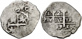 1695. Carlos II. Lima. (R). 2 reales. (Cal. 568). 4,34 g. Oxidaciones limpiadas. (MBC-).