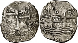 1695. Carlos II. Lima. R. 8 reales. (Cal. 239). 26,70 g. Triple fecha, una parcial. Ex Áureo 24/01/2001, nº 912 (como 1699). MBC.