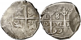 1699. Carlos II. Lima. R. 8 reales. (Cal. 245). 27,15 g. MBC.