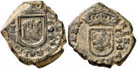 1694. Carlos II. Linares. 2 maravedís. (Cal. tipo 163, falta var) (J.S. N-43, no publica foto). 6,51 g. Fecha en anverso y reverso. Muy rara. MBC-.