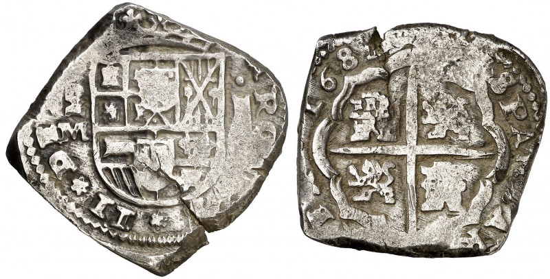 1681. Carlos II. (Madrid). M. 4 reales. Inédita. 12,84 g. Con el escusón de Port...