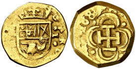 1689. Carlos II. (Madrid). M. 1 escudo. (Cal. 184) (Tauler 90). 3,37 g. Leones y castillos. Ex Áureo & Calicó 27/04/2016, nº 1372. No figuraba en la C...