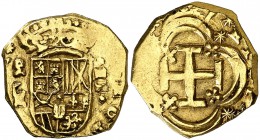 16(8)7. Carlos II. (Madrid). . 2 escudos. Inédita. 6,66 g. Leones y castillos. Rarísima. ¿Única conocida?. MBC.