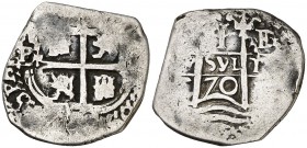 1670. Carlos II. Potosí. E. 1 real. (Cal. 706). 2,76 g. Doble fecha, una parcial y doble ensayador. BC+.