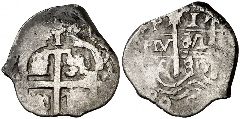 1680. Carlos II. Potosí. V. 1 real. (Cal. 718). 3,09 g. Doble fecha. Rayitas. MB...