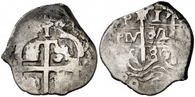1680. Carlos II. Potosí. V. 1 real. (Cal. 718). 3,09 g. Doble fecha. Rayitas. MBC-.