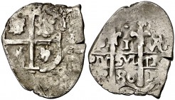 1686. Carlos II. Potosí. . 1 real. (Cal. 725). 2,31 g. Doble fecha, una parcial y doble ensayador. MBC.