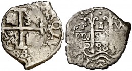 1688. Carlos II. Potosí. . 1 real. (Cal. 727). 3,01 g. Triple fecha, una parcial y doble ensayador. Visible el nombre y parte del ordinal del rey. Bue...