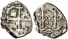 1689. Carlos II. Potosí. . 1 real. (Cal. 728). 2,33 g. Doble fecha. MBC.