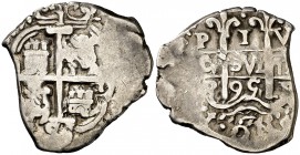 1695. Carlos II. Potosí. . 1 real. (Cal. 734). 2,96 g. Doble fecha. MBC.