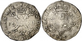 1671. Carlos II. Bruselas. 1 patagón. (Vti. 410) (Vanhoudt 698.BS) (Van Gelder & Hoc 350-2a). 28 g. MBC-.