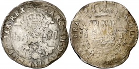 1681. Carlos II. Bruselas. 1 patagón. (Vti. 419) (Vanhoudt 698.BS) (Van Gelder & Hoc 350-2a). 28,17 g. MBC.