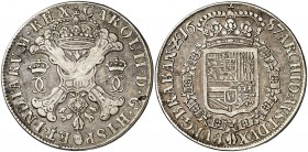1687. Carlos II. Bruselas. 1 patagón. (Vti. 465) (Vanhoudt 714) (Van Gelder & Hoc 350-2c). 28 g. Hojitas. Escasa. MBC.