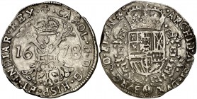 1678. Carlos II. Brujas. 1 patagón. (Vti. 440) (Vanhoudt 698.BG) (Van Gelder & Hoc 350-4a). 27,65 g. Buen ejemplar. MBC+.