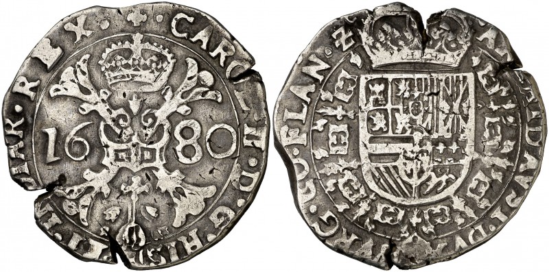 1680. Carlos II. Brujas. 1 patagón. (Vti. 442) (Vanhoudt 698.BG) (Van Gelder & H...