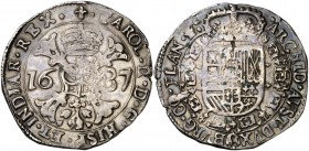 1687. Carlos II. Brujas. 1 patagón. (Vti. 447) (Vanhoudt 698.BG) (Van Gelder & Hoc 350-4a). 27,25 g. Los dos I del ordinal unidos. Pátina. Buen ejempl...