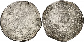 1693. Carlos II. Brujas. 1 patagón. (Vti. tipo 107, falta fecha) (Vanhoudt 698.BG) (Van Gelder & Hoc 350-4a, falta fecha). 28,35 g. Los dos I del ordi...