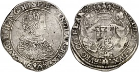 1668. Carlos II. Brujas. 1 ducatón. (Vti. 525) (Vanhoudt 692.BG) (Van Gelder & Hoc 348-4a). 31,76 g. MBC-.