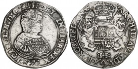 1672. Carlos II. Brujas. 1 ducatón. (Vti. 528) (Vanhoudt 692.BG) (Van Gelder & Hoc 348-4a). 32,65 g. Sin punto al inicio de la leyenda de anverso. MBC...