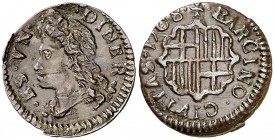 1708. Carlos III, Pretendiente. Barcelona. 1 diner. (Cal. 51) (Cru.C.G. 5007). 0,84 g. Bella. EBC.