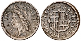 1710. Carlos III, Pretendiente. Barcelona. 1 diner. (Cal. 53) (Cru.C.G. 5007b). 0,80 g. MBC+.