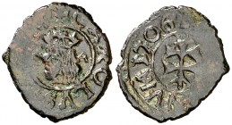1706. Carlos III, Pretendiente. Zaragoza. 1 dinero. (Cal. 57) (Cru.C.G. 5019). 0,74 g. Rara. MBC.