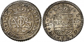 1707. Carlos III, Pretendiente. Barcelona. 2 reales. (Cal. 23). 5,64 g. Bellísima. Pleno brillo original. Muy rara así. S/C-.