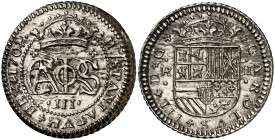 1708/7. Carlos III, Pretendiente. Barcelona. 2 reales. (Cal. tipo 5, falta rectificación). 5,04 g. Leves impurezas. Bella. Brillo original. Escasa así...