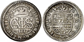 1708. Carlos III, Pretendiente. Barcelona. 2 reales. (Cal. 24). 5,21 g. Buen ejemplar. MBC+.