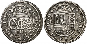 1710. Carlos III, Pretendiente. Barcelona. 2 reales. (Cal. 26). 5,34 g. Buen ejemplar. MBC+.