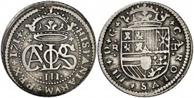 1714. Carlos III, Pretendiente. Barcelona. 2 reales. (Cal. 30). 4,85 g. Rara. MBC-.