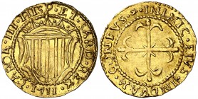 1711. Carlos III, Pretendiente. Cagliari. 1 escudo. (Vti. 14) (MIR. 95/2) (Piras 173). 3,19 g. Leves golpecitos. Bella. Brillo original. Ex Colección ...