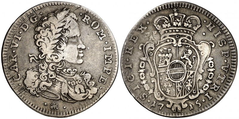 1715. Carlos III, Pretendiente. Nápoles. IM-MF/A. 1 tari. (Vti. falta) (MIR. 324...