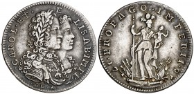 1716. Carlos III, Pretendiente. Nápoles. IM-GB/A. 1 tari. (Vti. falta) (MIR. 325) (Pannuti-Riccio 17). 4,30 g. Muy rara. MBC.
