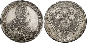 1719. Austria. Carlos III, Pretendiente. Hall. 1 taler. (Dav. 1053) (Kr. 1594). 28,39 g. Con el título de rey de España. Bella. EBC+.