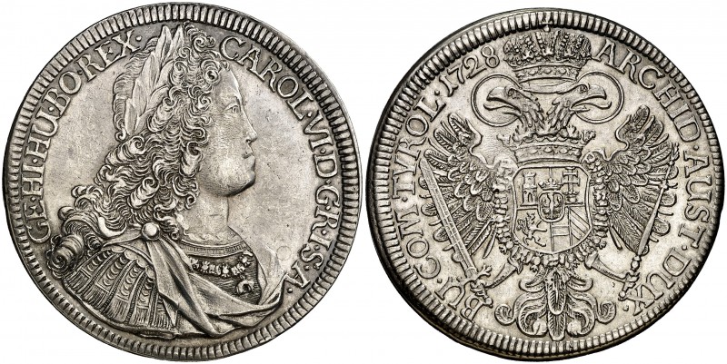 1728. Austria. Carlos III, Pretendiente. Hall. 1 taler. (Dav. 1054) (Kr. 1617). ...