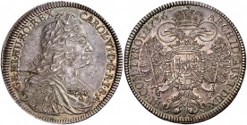1736. Austria. Carlos III, Pretendiente. Hall. 1 taler. (Dav. 1055) (Kr. 1639.1). 28,71 g. Hojita. Preciosa pátina. EBC/EBC+.