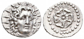 ISLANDS off CARIA, Rhodos. Rhodes. Early 1st century AD. AR Drachm. Cistophoric standard. Radiate head of Helios facing slightly left / Rose seen from...