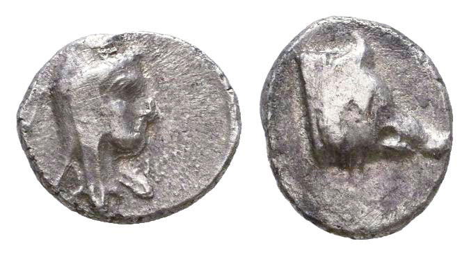CILICIA. Uncertain. Hemiobol (Circa 4th-3rd centuries BC).
Obv: Head of boar rig...