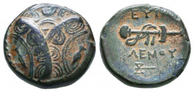 CARIA. Mylasa. Eupolemos (Strategos, 315-311 BC). Ae.
Obv: Three overlapping shields with spearheads on bosses.
Rev: EYΠOΛEMOY.
Sheathed sword; below,...