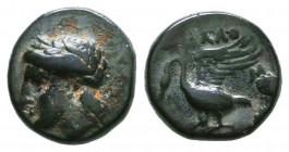 IONIA. Klazomenai. Ae (Circa 386-301 BC). Demetrios, magistrate.
Obv: Head of Apollo left.
Rev: ΔHMHTPIOΣ.
Swan standing left, with wings spread.
BMC ...