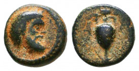 CILICIA, Nagidos. Circa 360-333 BC. Ae. Bearded head of Pan right / Amphora. SNG Levante Suppl. 9; SNG France -; cf. SNG von Aulock 5761

Condition: V...
